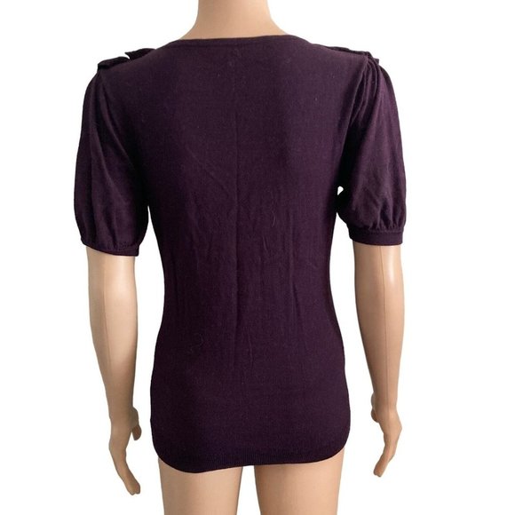 Sweater Women's Medium Purple Ruffled Buttoned Front Stretch - Picture 8 of 8